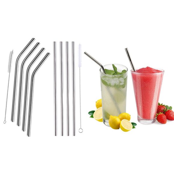 5-Pack: Resuable Washable Stainless Steel Bent Drinking Straws (Straight) - Picture 1 of 3